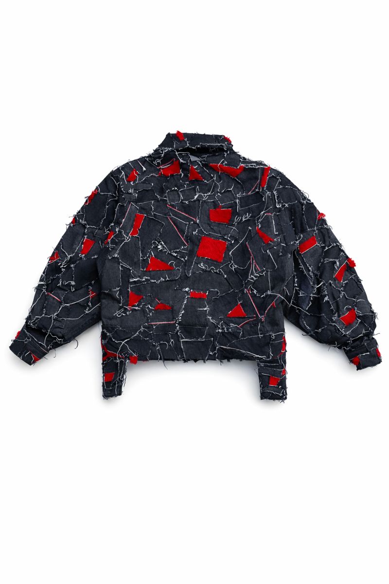 Red ripped Denim Jacket