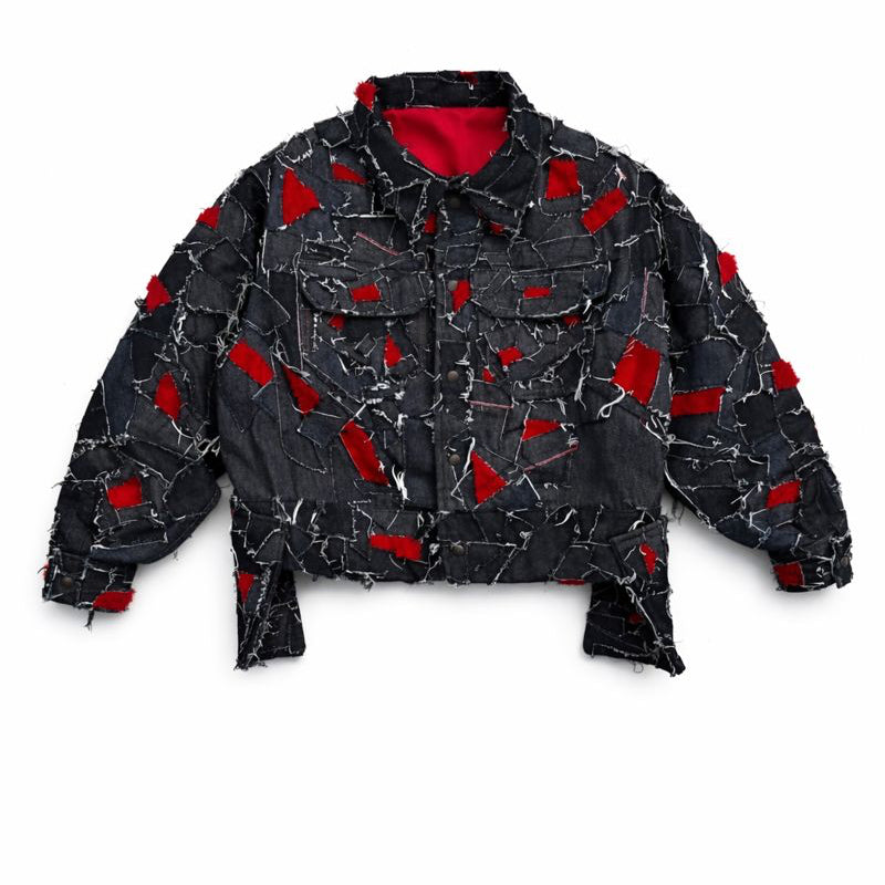 Red ripped Denim Jacket