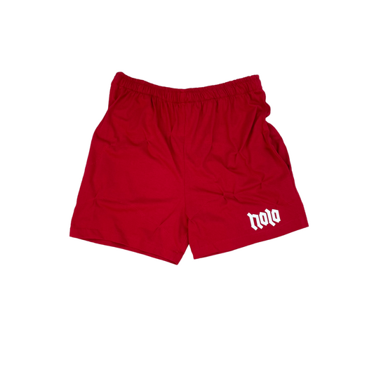 Red wrinkled shorts