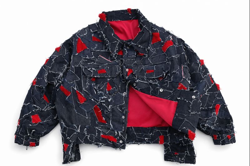 Red ripped Denim Jacket